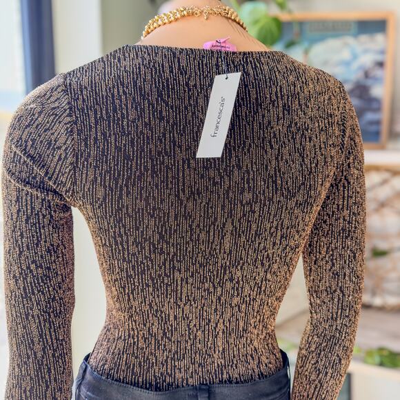 NWT Miami of Francescas Metallic Twist Front Stretch Long Sleeve Body Suit-Small - Picture 7 of 11